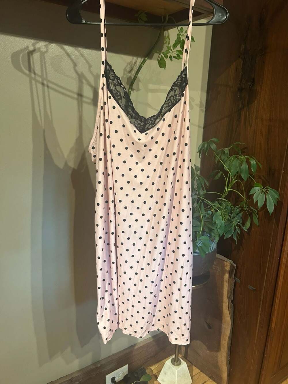 Joyspun Women Pink Dot Gown Nightshirt Knit Chemise with Lace